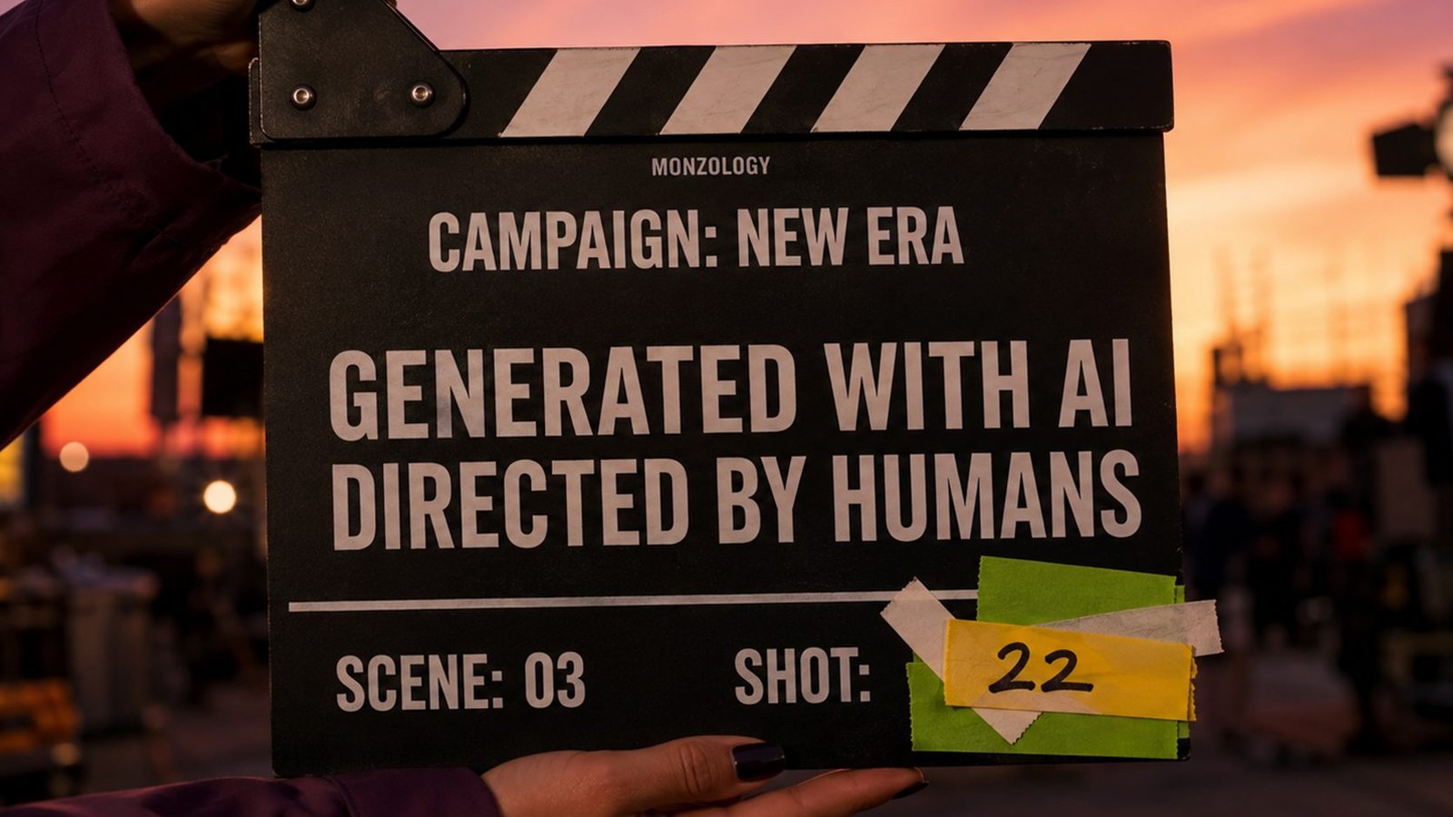 Film clapperboard reading Campaign New Era, Generated with AI, Directed by Humans