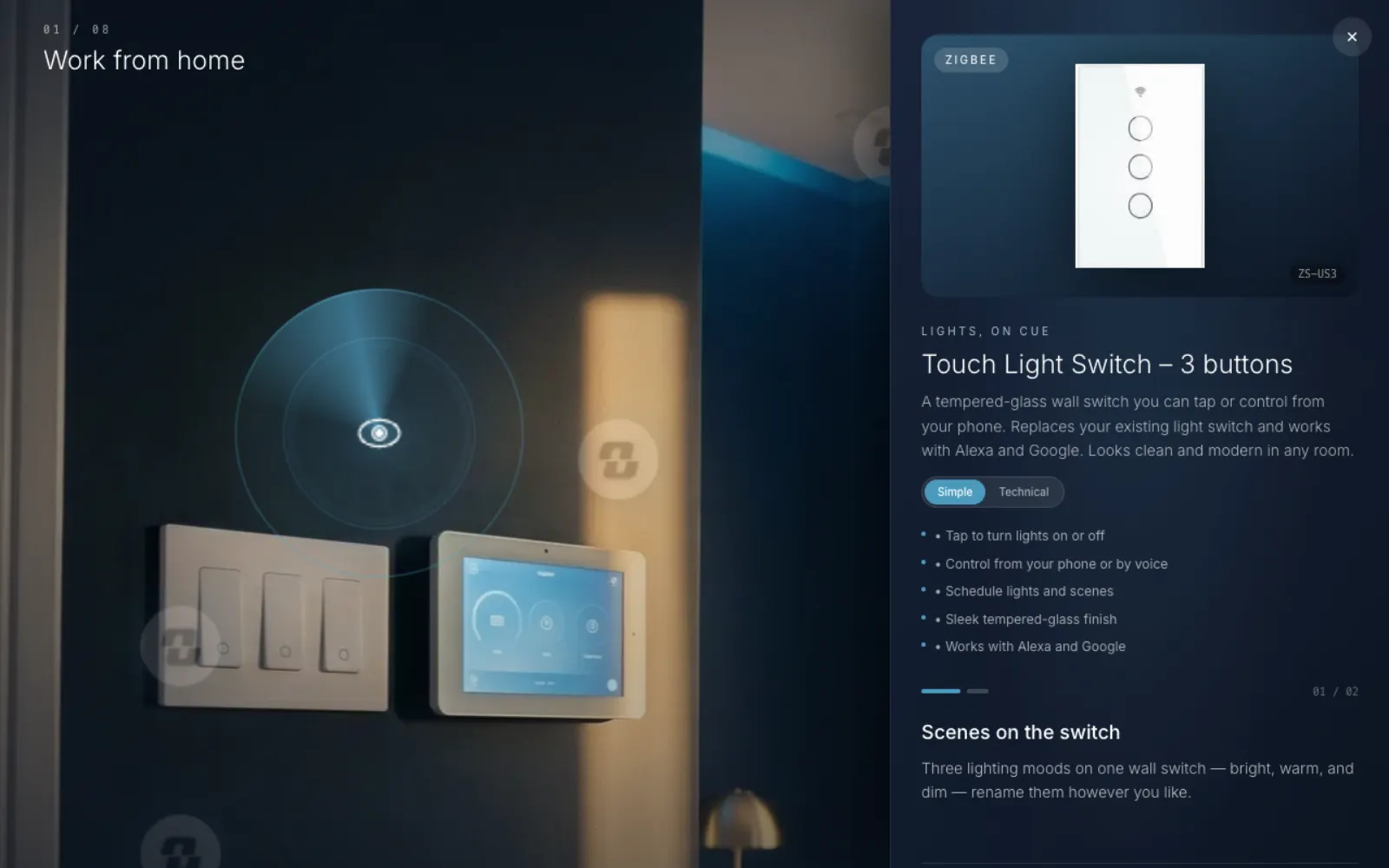 Touch light switch demo inside the room