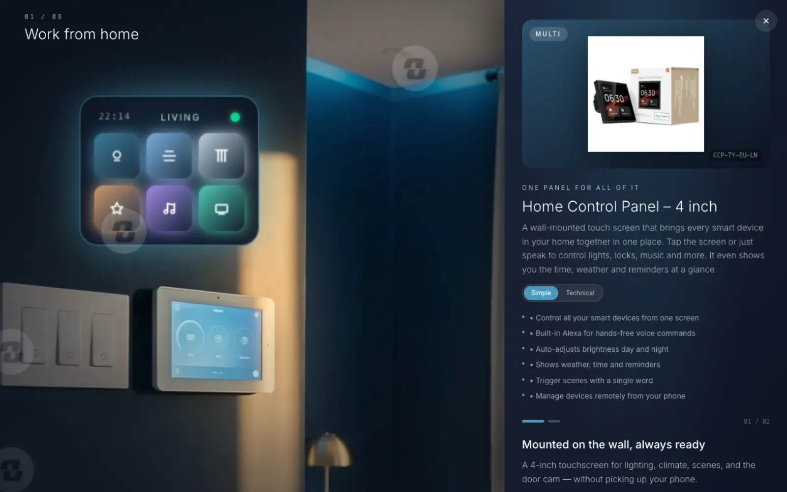 Home control panel waking up inside the room