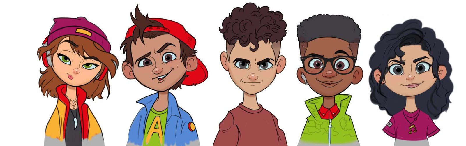 Final coloured line-up of the five Avatar Puffs characters