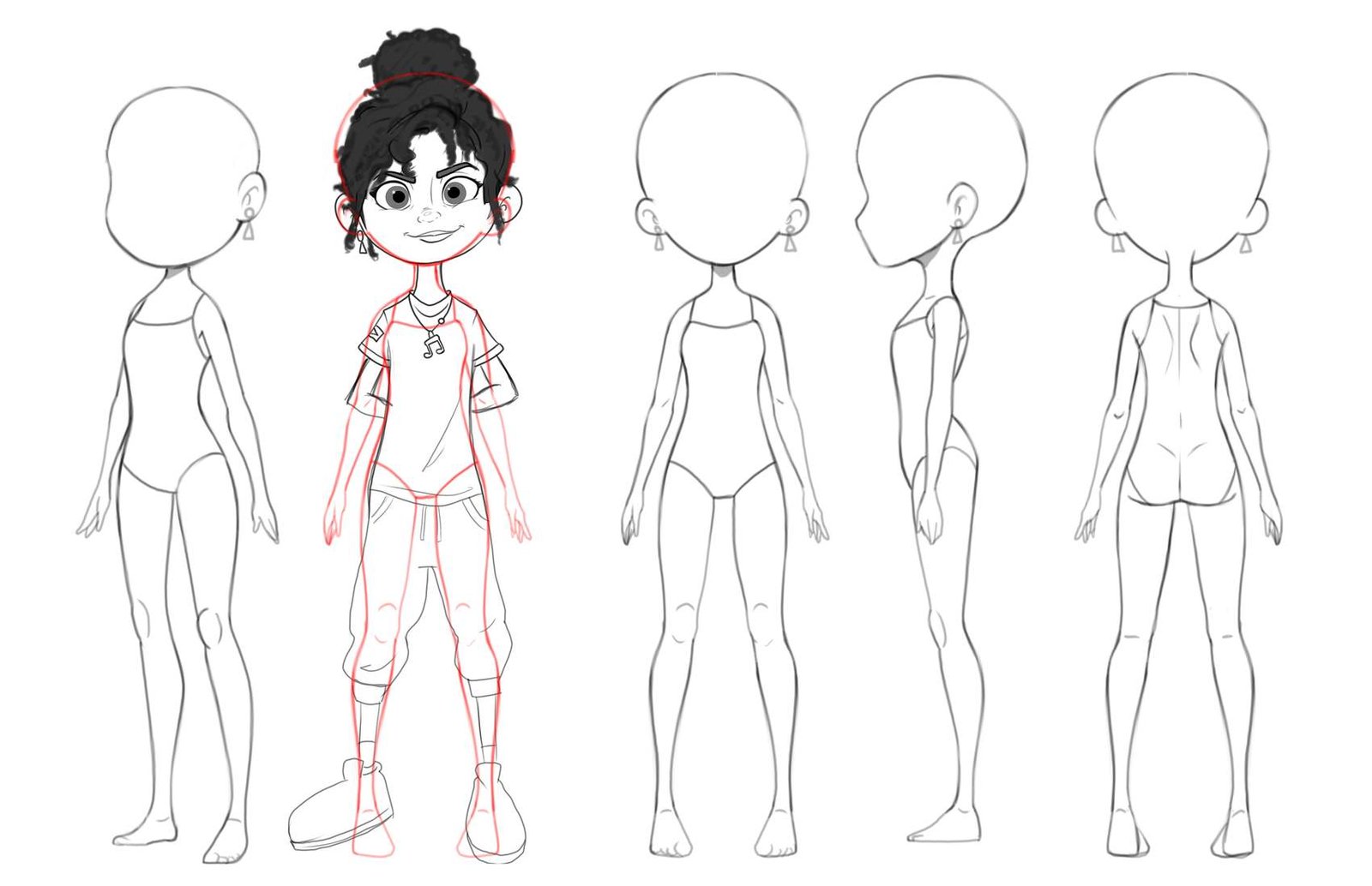 Avatar Puffs girl character turnaround model sheet