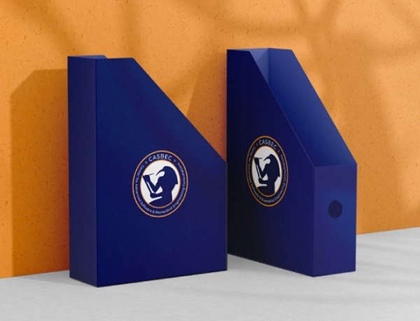 CASBEC branded magazine file holders in navy