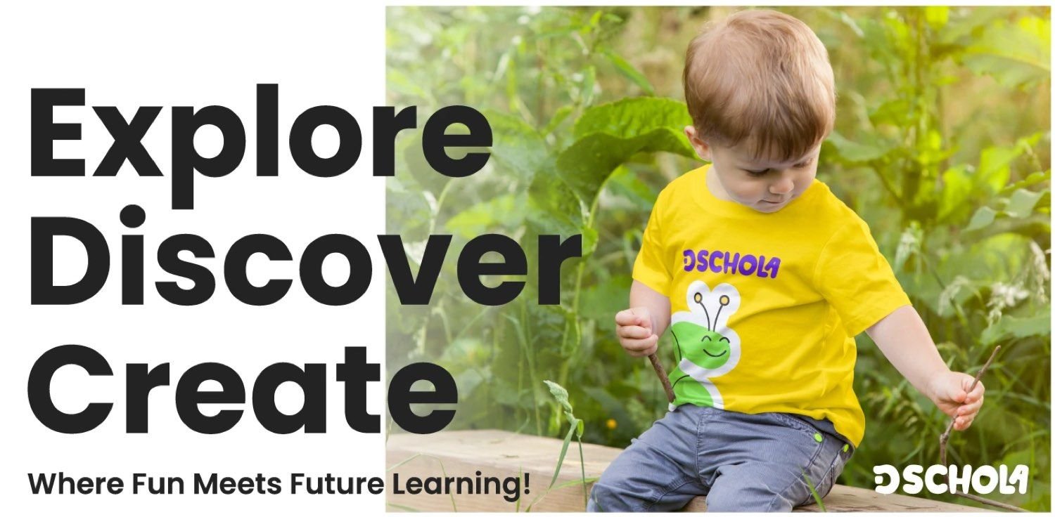 D-Schola campaign — Explore, Discover, Create; a child in a D-Schola tee