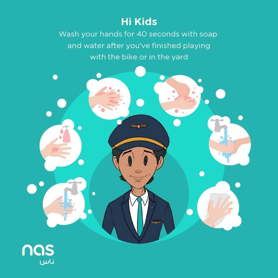 Captain Firnas kids hand-washing awareness social media post