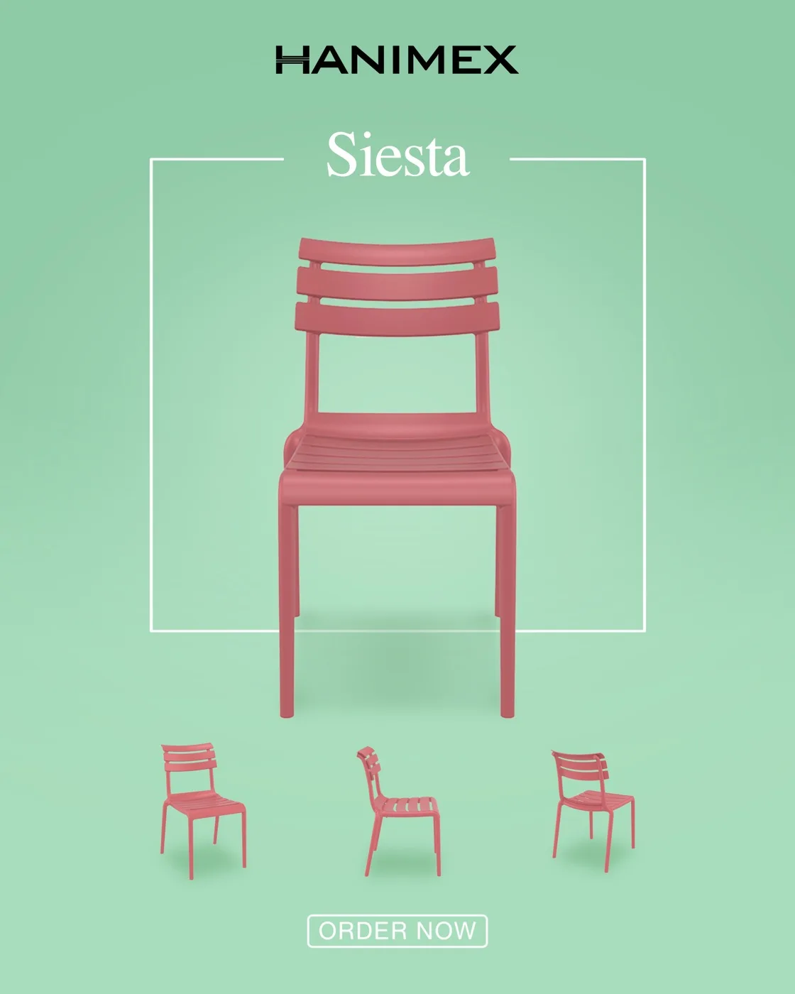 Hanimex Siesta folding chair in red on a mint background