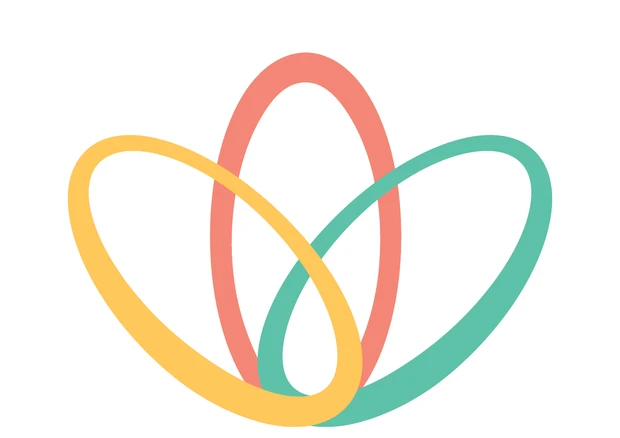 The new Healthy Life icon — three interlaced petals in gold, coral and teal forming a single flower