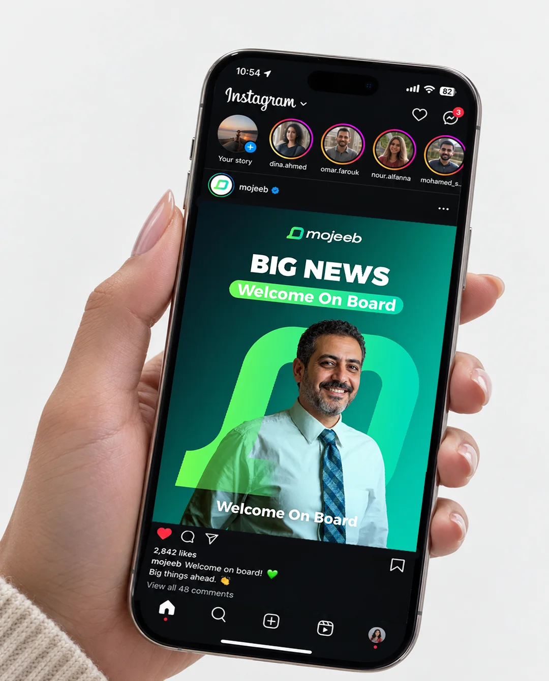 The Mojeeb Instagram launch post — BIG NEWS, Welcome On Board