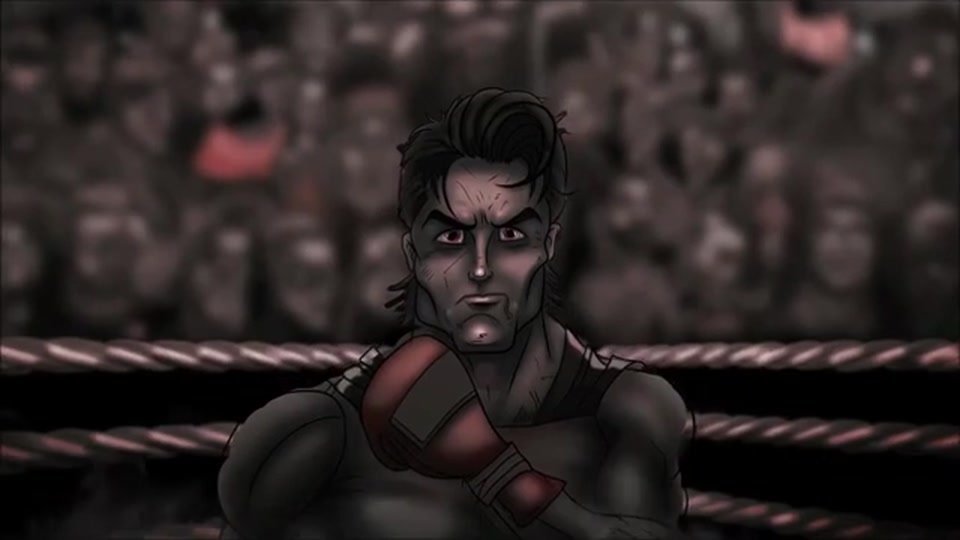 The warrior in a fighting ring, crowd around