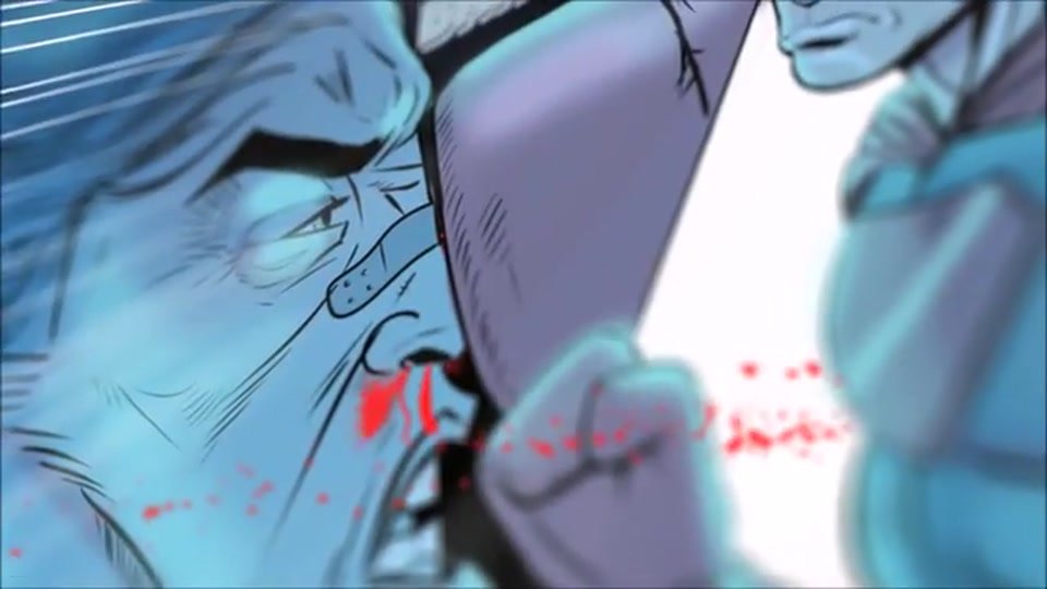 Comic-book action panel with impact and a BANG effect