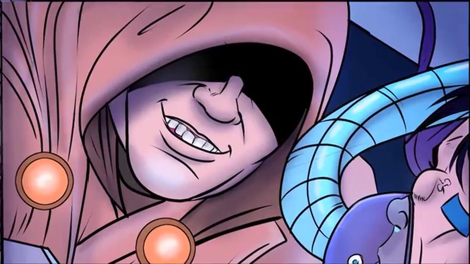 The hero in an oxygen mask, glowing orbs