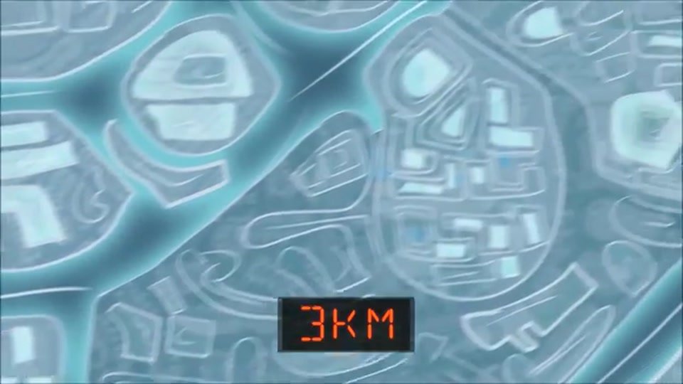 Aerial map of the new land with a 3KM distance HUD