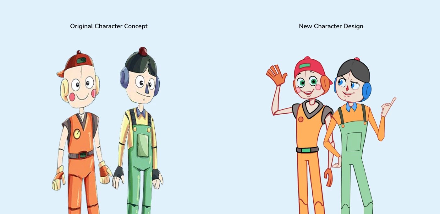 Original character concept beside Monzology's new character design