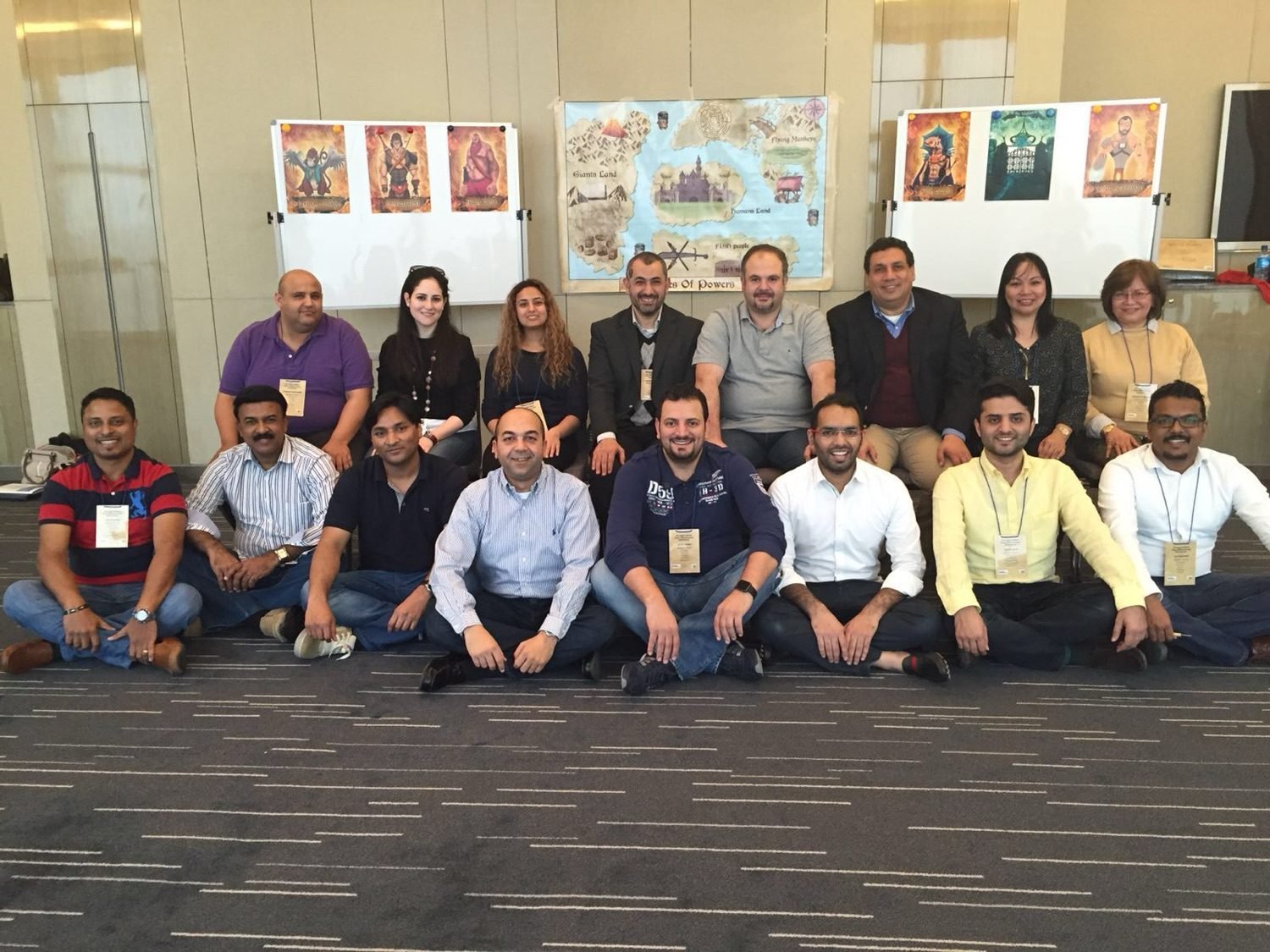 Workshop group in front of the game map