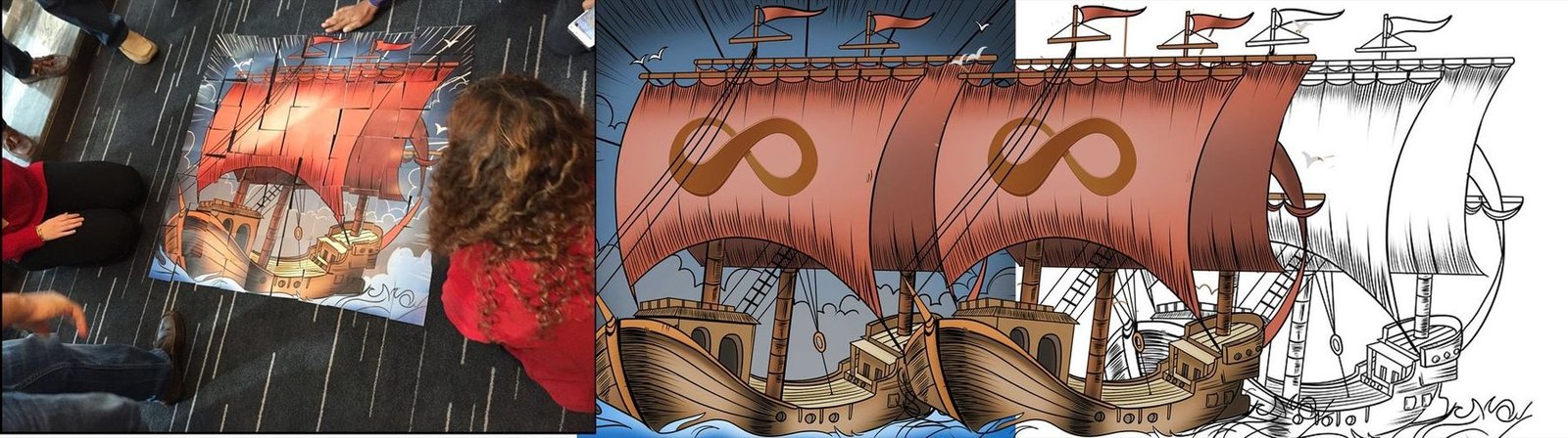 Ship artwork from sketch to colour