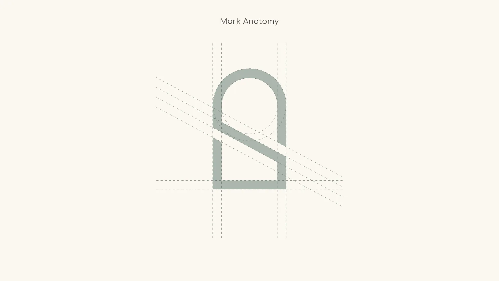 The geometric construction of the SUB mark, built on a grid with a circular arch and angled guides
