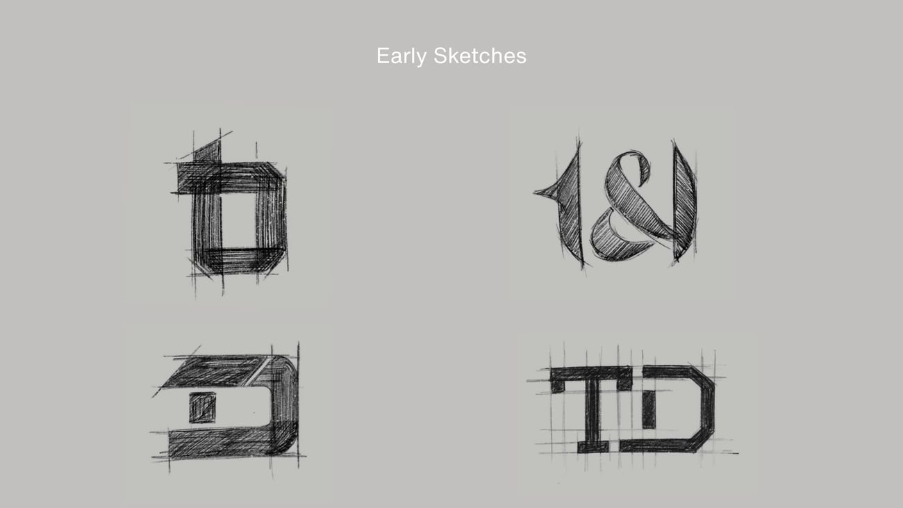 Early T&D logo sketches — first concepts