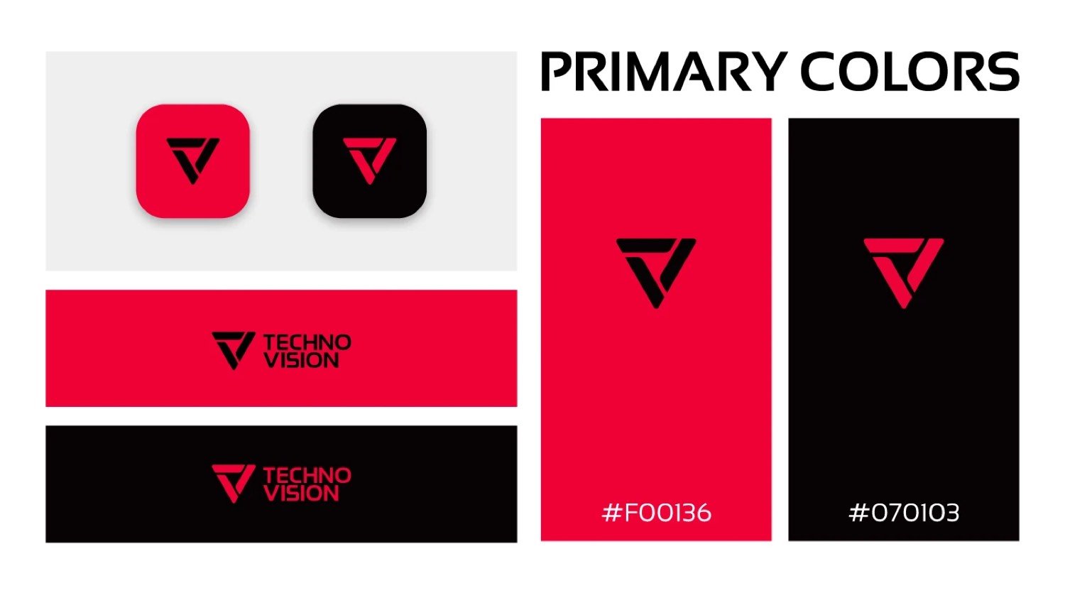 Techno Vision primary colours — red F00136 and black 070103