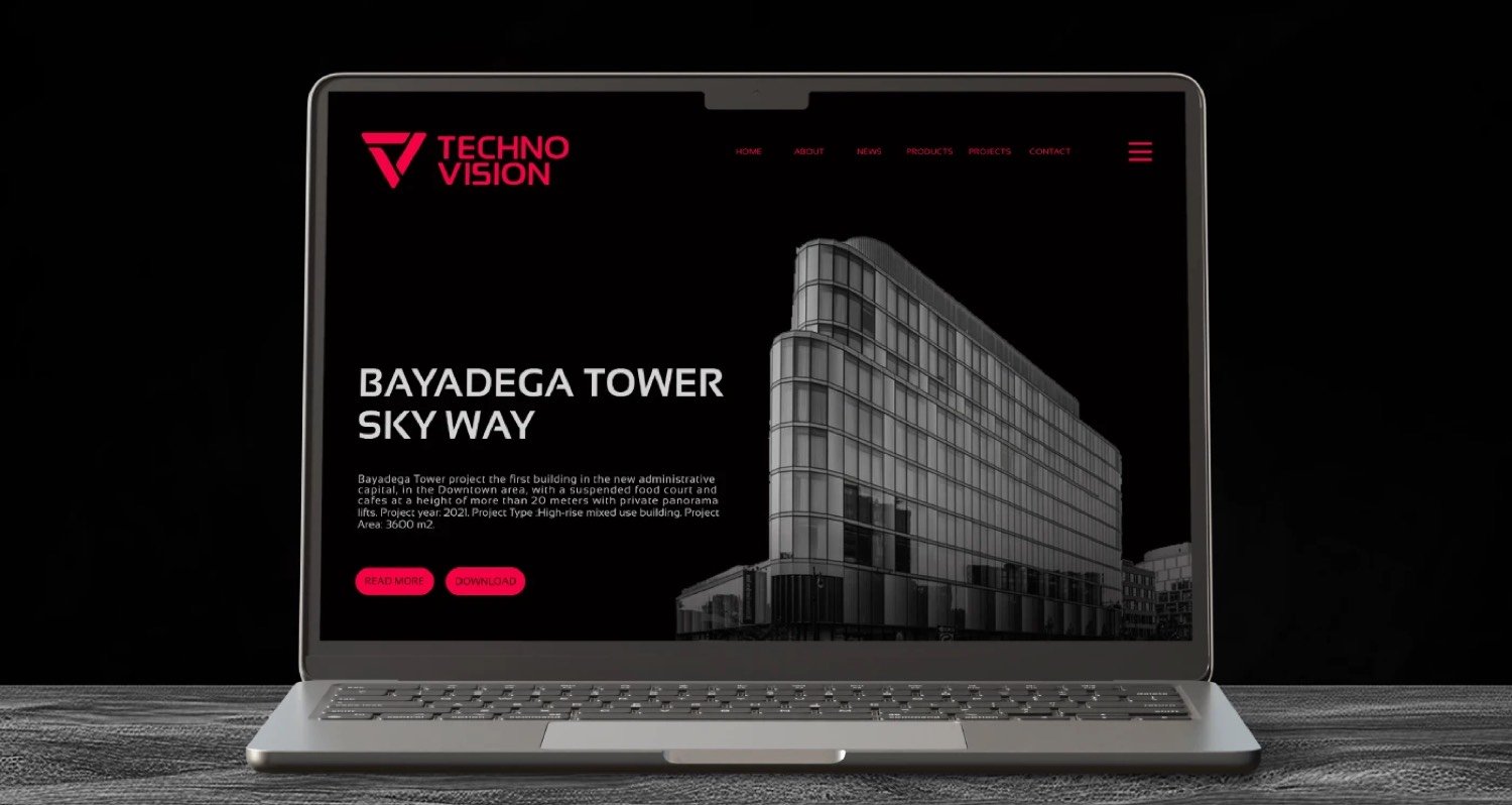 Techno Vision digital-twin platform previewing a tower on a laptop